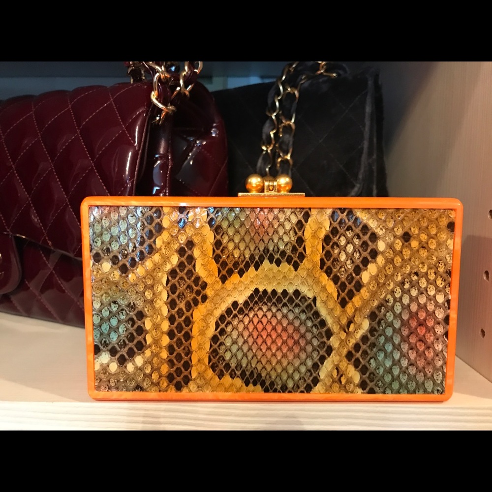 Edie Parker Orange and Brown Clutch